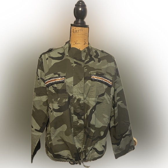Mod X Sz L Green Camo Pattern Sequin Pocket & Back Women’s Jacket - Picture 2 of 10